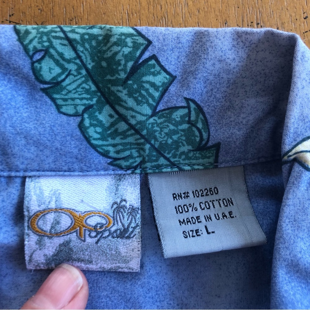 Vintage Men's Hawaiian Shirt Blue Hibiscus Ocean Pacific OP Floral Botanical L - Picture 4 of 7